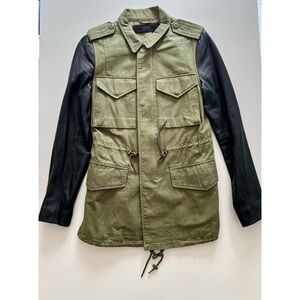 VEDA Army / Military Jacket with Leather Sleeves